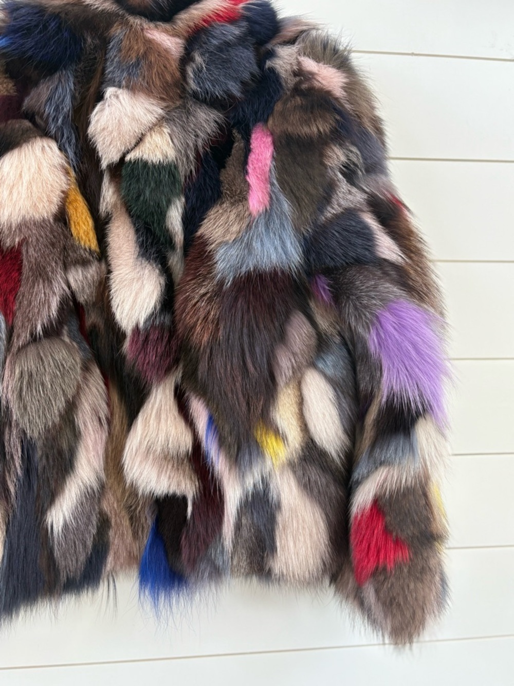 Dyed Multicolored Real Fox Fur- Women's Luxury Statement Coat - Picture 10 of 16
